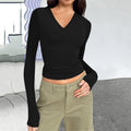 Wish Women'S V-Neck Long Sleeve Basic Slim Versatile T-Shirt Top Women