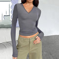 Wish Women'S V-Neck Long Sleeve Basic Slim Versatile T-Shirt Top Women