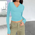 Wish Women'S V-Neck Long Sleeve Basic Slim Versatile T-Shirt Top Women