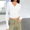 Wish Women'S V-Neck Long Sleeve Basic Slim Versatile T-Shirt Top Women