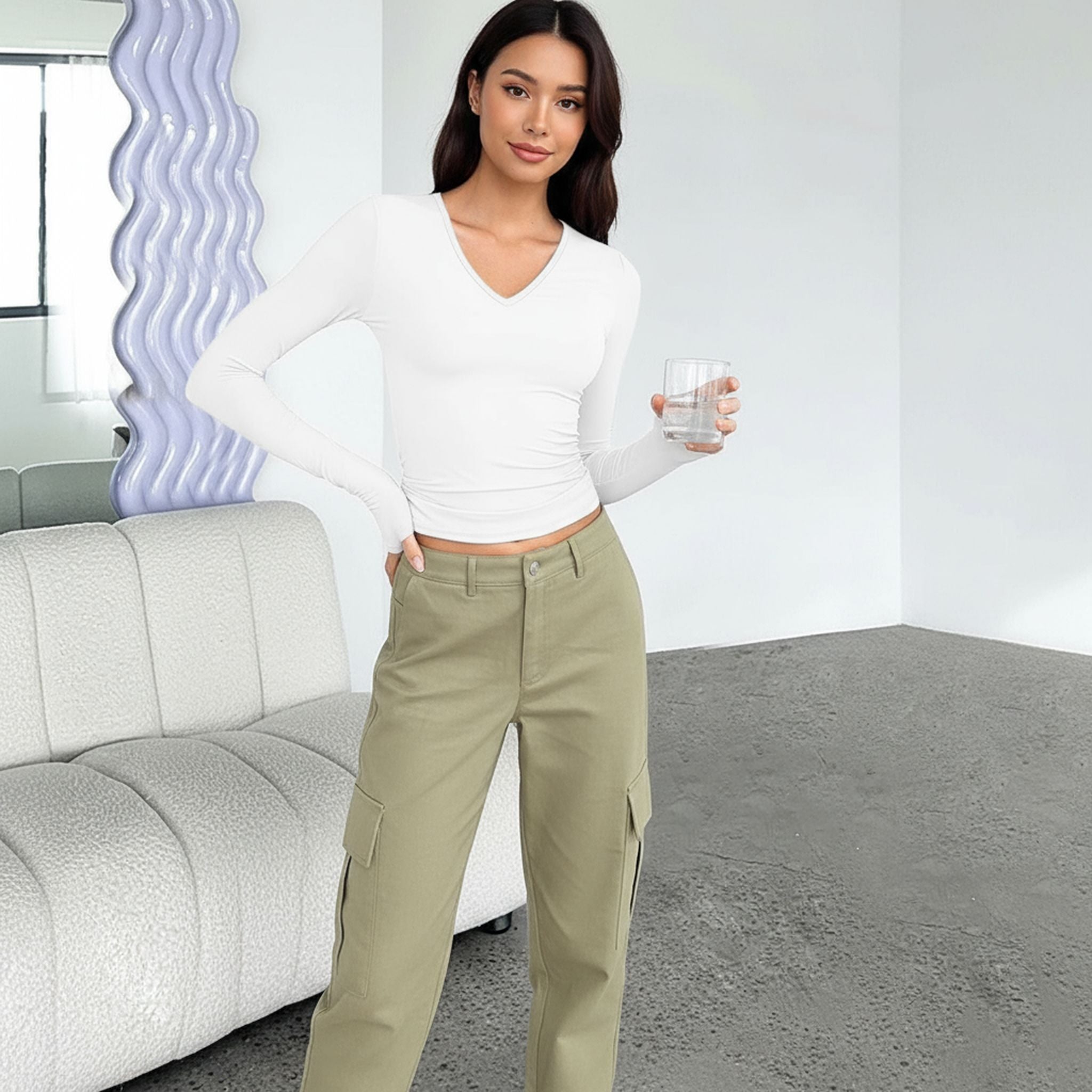 Wish Women'S V-Neck Long Sleeve Basic Slim Versatile T-Shirt Top Women