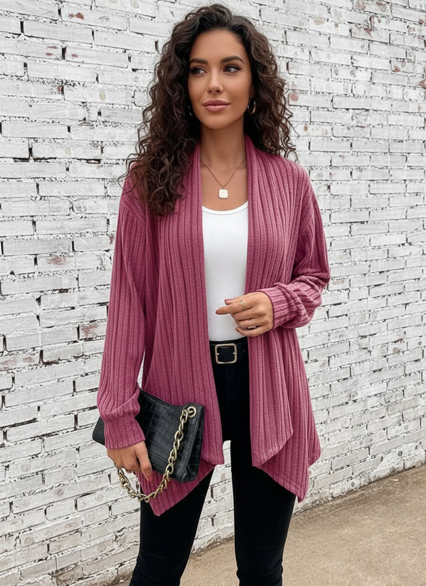 Temu Autumn And Winter New Long-Sleeved Solid Color Loose Cardigan Jacket