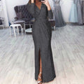 Long Skirt Evening Dress Deep V-Neck Sparkling Dress Skirt Dinner Sexy Dress