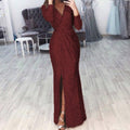 Long Skirt Evening Dress Deep V-Neck Sparkling Dress Skirt Dinner Sexy Dress