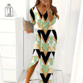 Printed Chest Wrap Long Skirt Cotton Red Mid-Waisted Temperament Commuter Dress