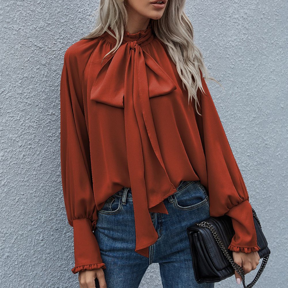 Lace-Up Bubble Long Sleeve Women'S Loose And Versatile Spot Top