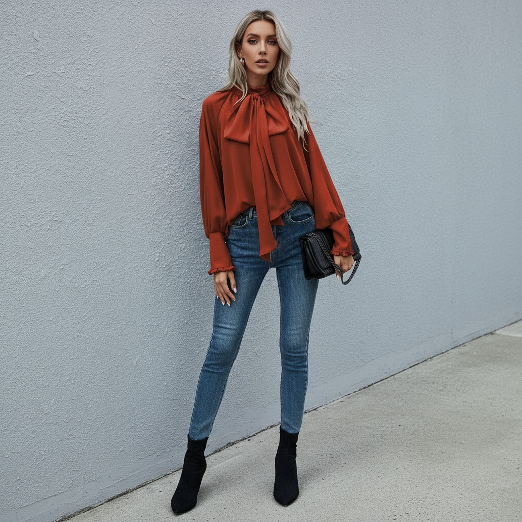 Lace-Up Bubble Long Sleeve Women'S Loose And Versatile Spot Top