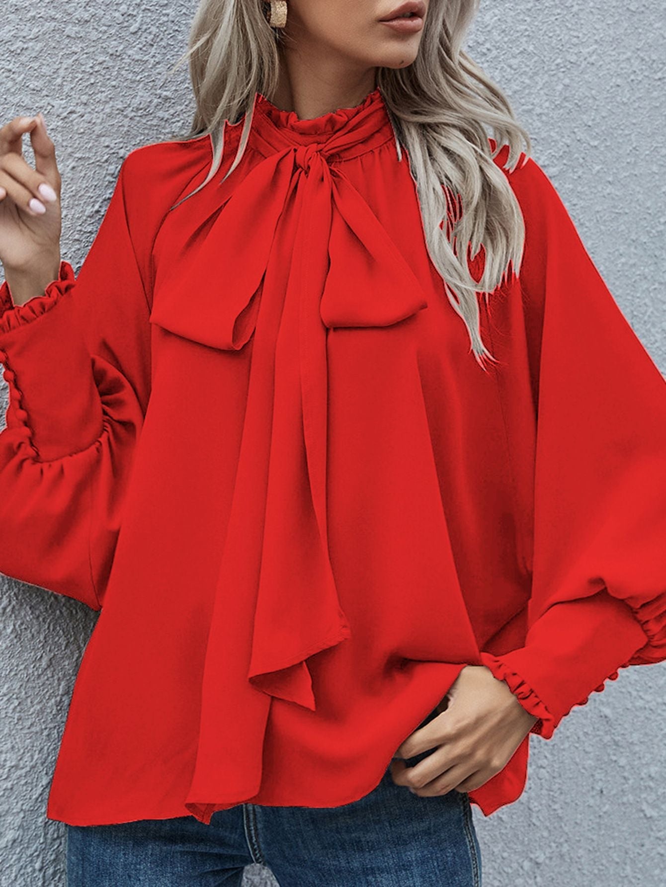 Lace-Up Bubble Long Sleeve Women'S Loose And Versatile Spot Top