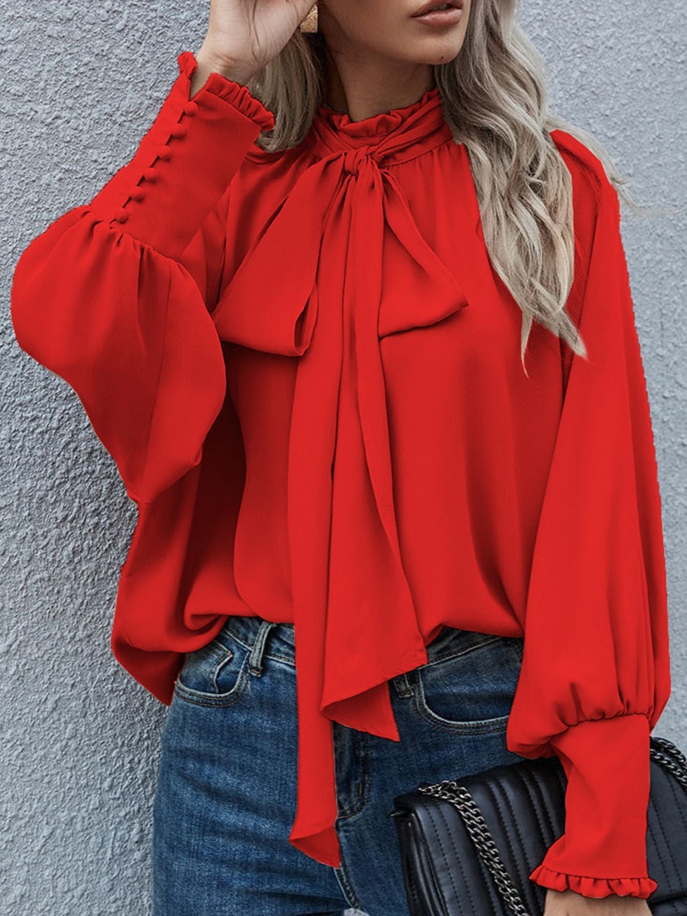 Lace-Up Bubble Long Sleeve Women'S Loose And Versatile Spot Top