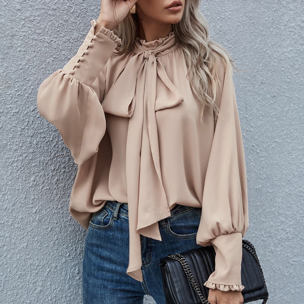 Lace-Up Bubble Long Sleeve Women'S Loose And Versatile Spot Top