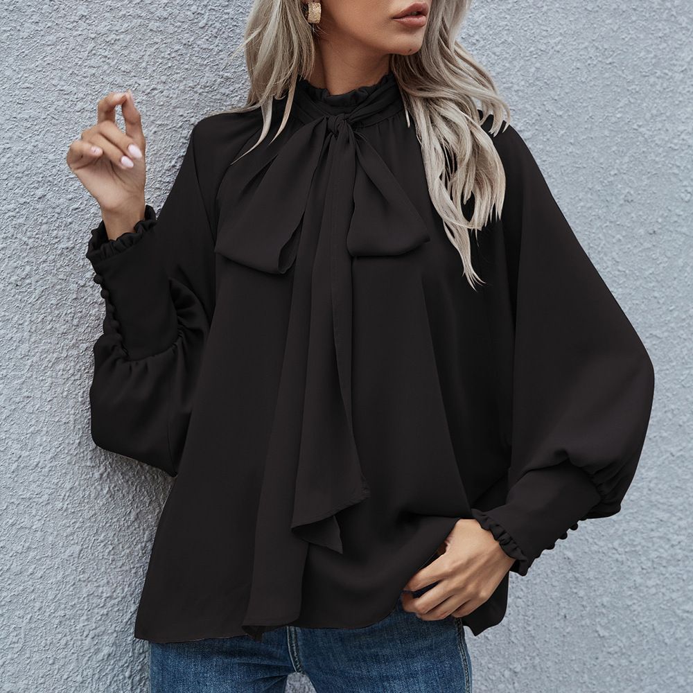 Lace-Up Bubble Long Sleeve Women'S Loose And Versatile Spot Top