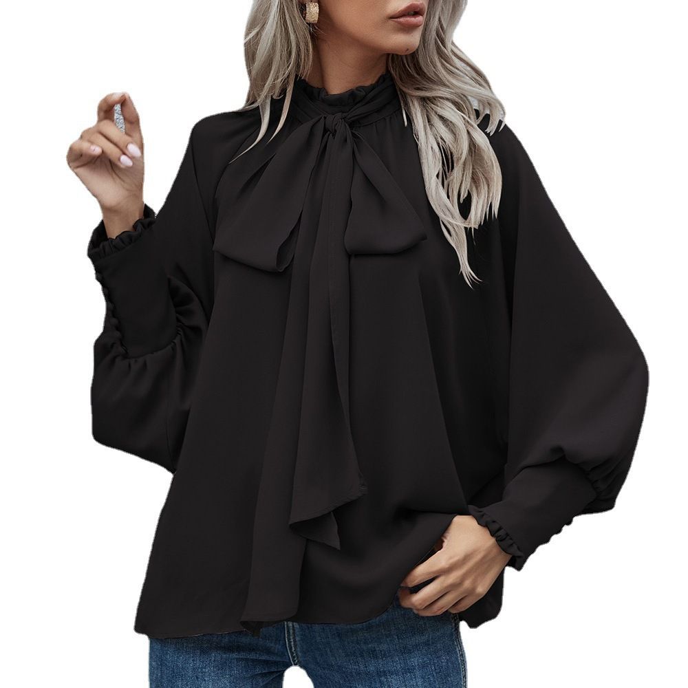 Lace-Up Bubble Long Sleeve Women'S Loose And Versatile Spot Top