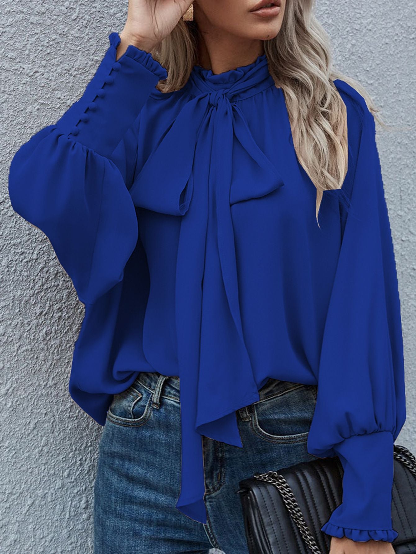 Lace-Up Bubble Long Sleeve Women'S Loose And Versatile Spot Top