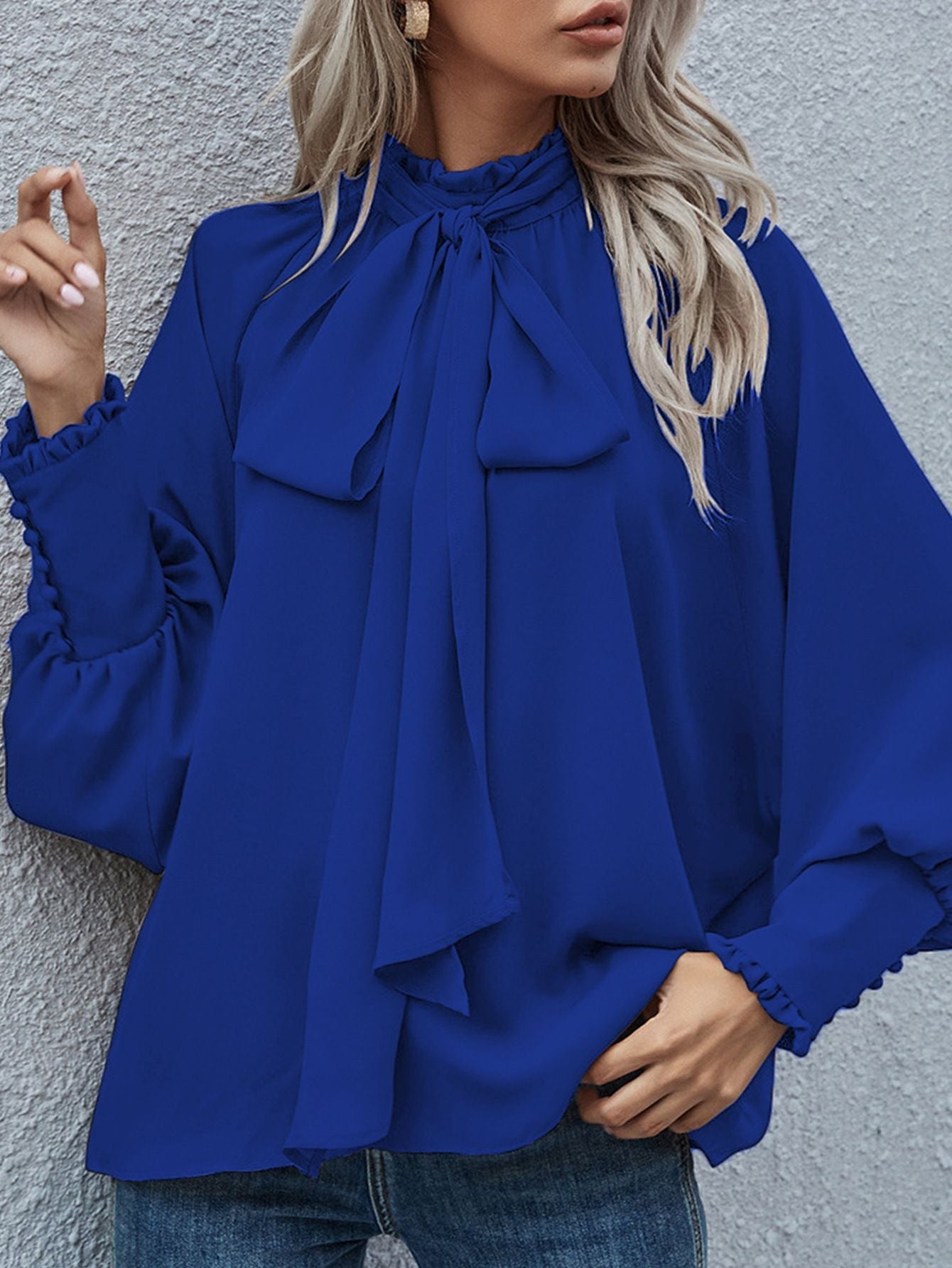 Lace-Up Bubble Long Sleeve Women'S Loose And Versatile Spot Top