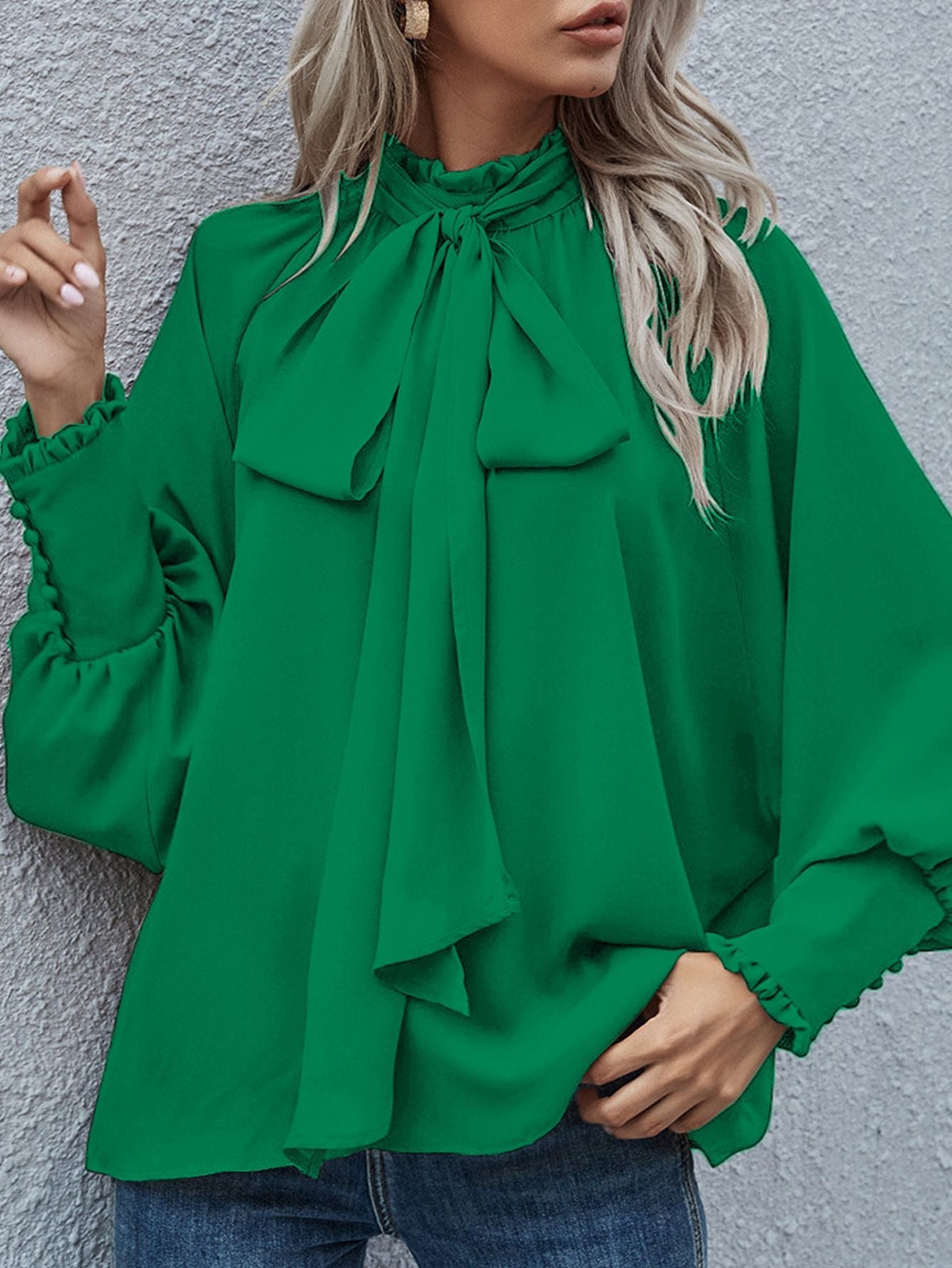 Lace-Up Bubble Long Sleeve Women'S Loose And Versatile Spot Top