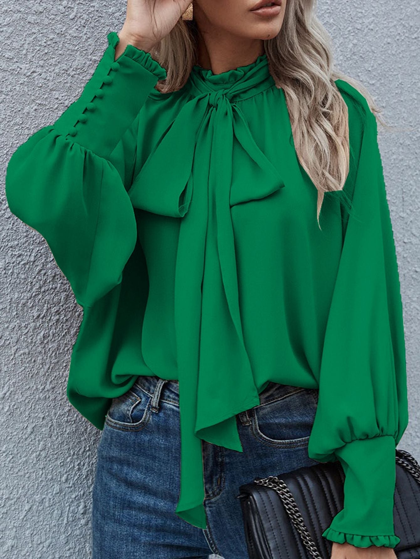 Lace-Up Bubble Long Sleeve Women'S Loose And Versatile Spot Top