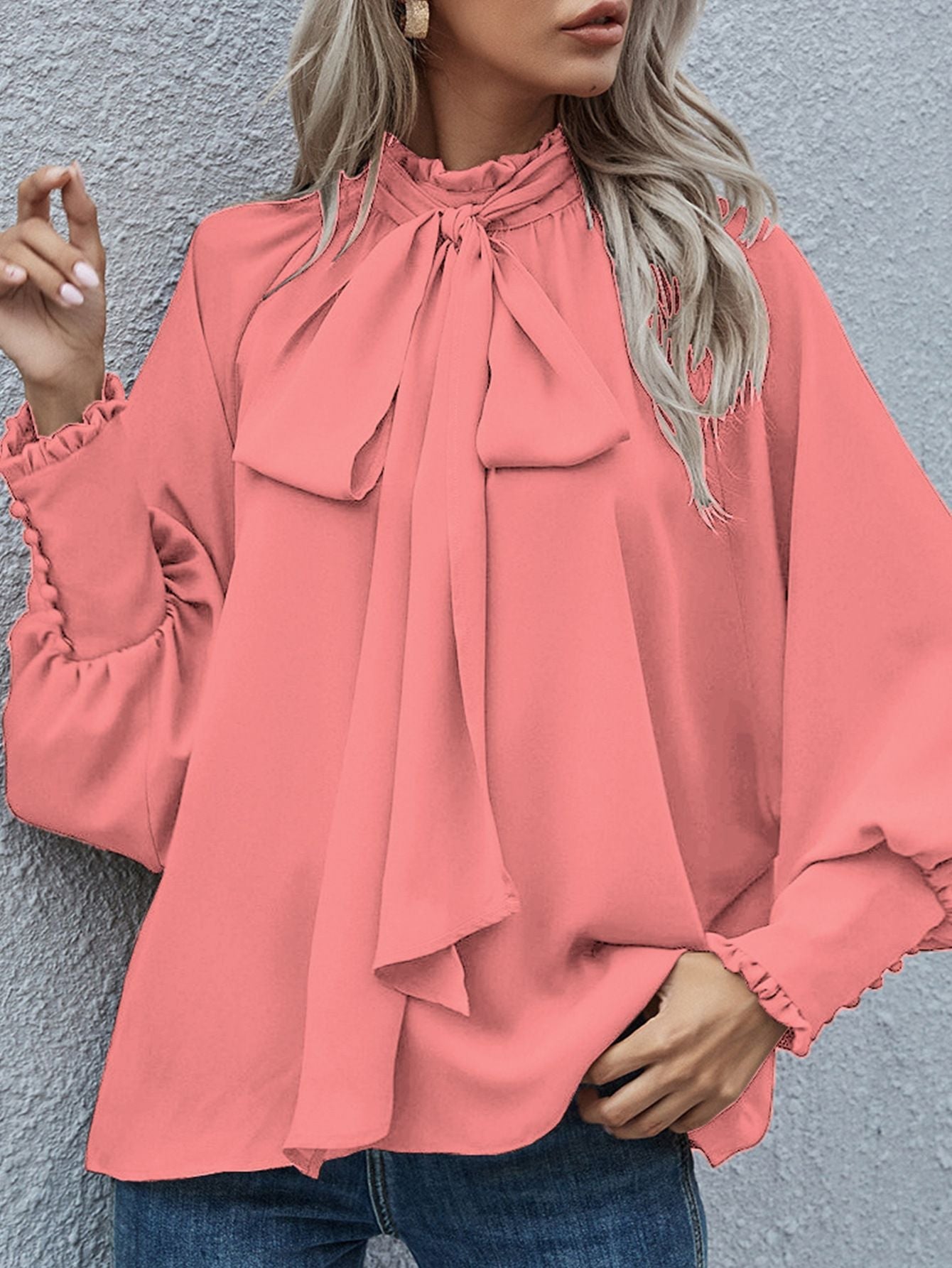 Lace-Up Bubble Long Sleeve Women'S Loose And Versatile Spot Top