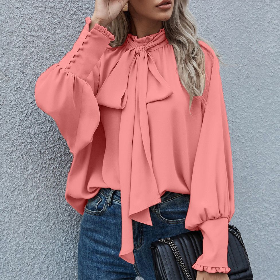 Lace-Up Bubble Long Sleeve Women'S Loose And Versatile Spot Top