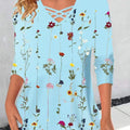 New Loose Neckline Cross V-Neck Flower Print Long Sleeve T-Shirt