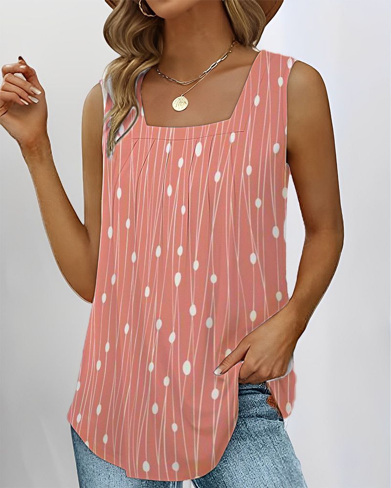 Pleated Square Neck Sleeveless Tuxedo Vest T-Shirt Cross-Border  Women