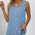 Pleated Square Neck Sleeveless Tuxedo Vest T-Shirt Cross-Border  Women
