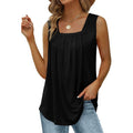 Pleated Square Neck Sleeveless Tuxedo Vest T-Shirt Cross-Border  Women