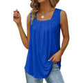 Pleated Square Neck Sleeveless Tuxedo Vest T-Shirt Cross-Border  Women