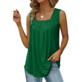 Pleated Square Neck Sleeveless Tuxedo Vest T-Shirt Cross-Border  Women