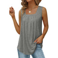 Pleated Square Neck Sleeveless Tuxedo Vest T-Shirt Cross-Border  Women