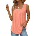 Pleated Square Neck Sleeveless Tuxedo Vest T-Shirt Cross-Border  Women