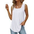 Pleated Square Neck Sleeveless Tuxedo Vest T-Shirt Cross-Border  Women