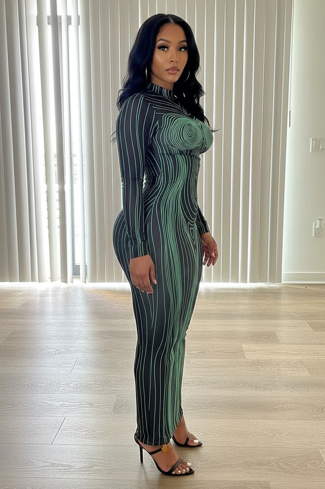 Long-Sleeved Crew Neck Fashion Print Slim Hip Bottom Dress