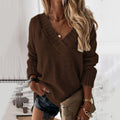 Solid Color Sweater Women'S V-Neck Long Sleeve Pullover Knitted Top