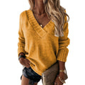 Solid Color Sweater Women'S V-Neck Long Sleeve Pullover Knitted Top