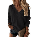 Solid Color Sweater Women'S V-Neck Long Sleeve Pullover Knitted Top