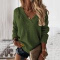 Solid Color Sweater Women'S V-Neck Long Sleeve Pullover Knitted Top