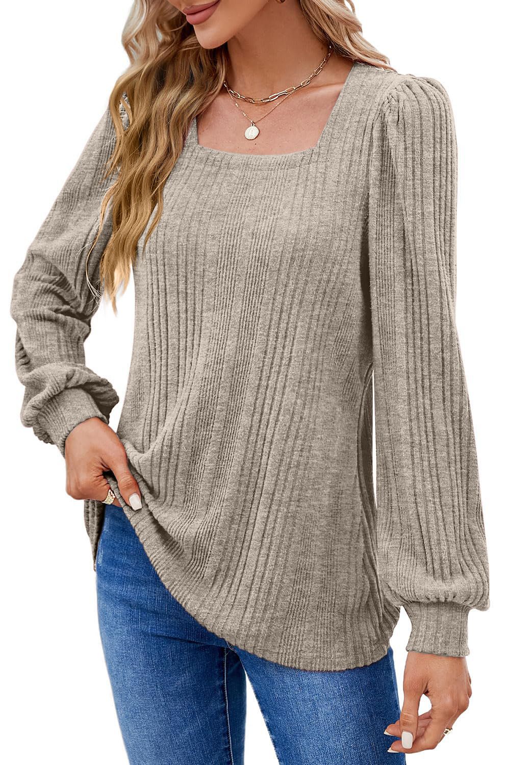 Winter New Women'S Pit Strip Square Neck Fashion Casual Long-Sleeved Top