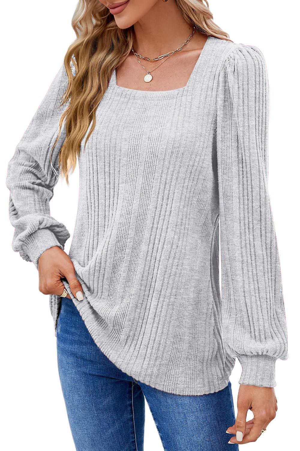 Winter New Women'S Pit Strip Square Neck Fashion Casual Long-Sleeved Top