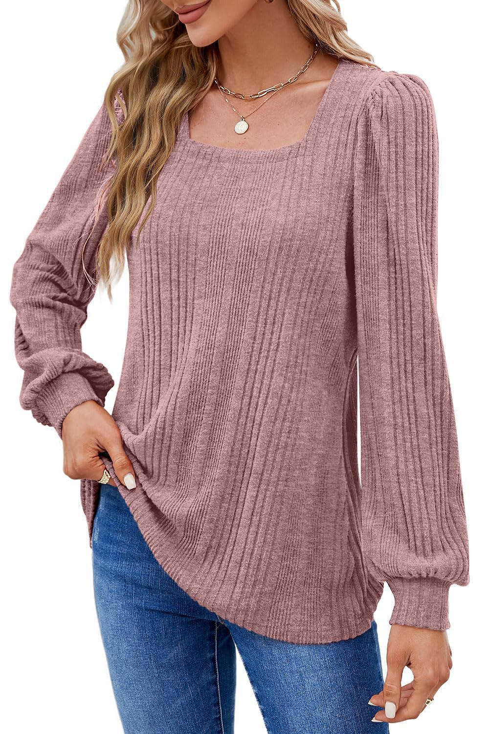 Winter New Women'S Pit Strip Square Neck Fashion Casual Long-Sleeved Top