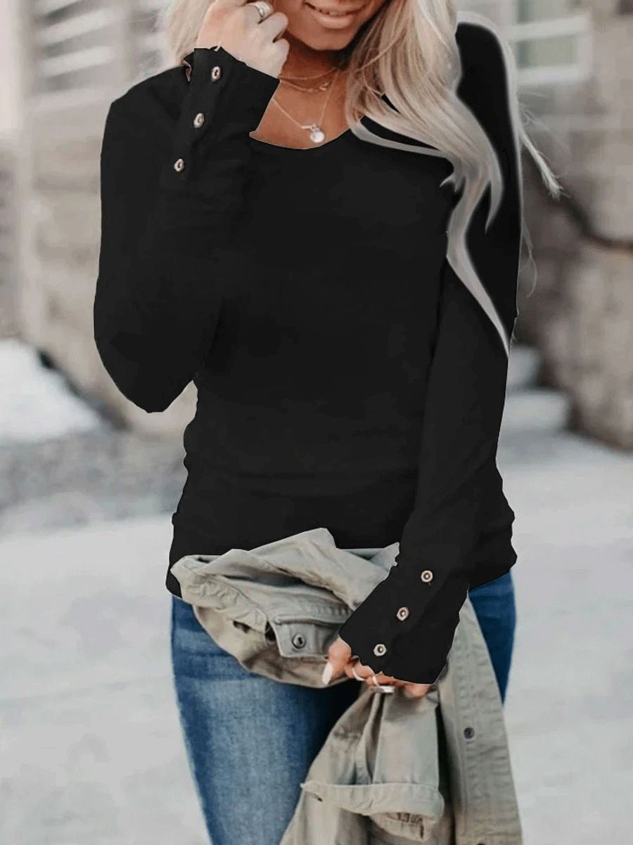 Crew Neck Long Sleeve T-Shirt Sleeve Stud Sleeve Casual Fashion Top