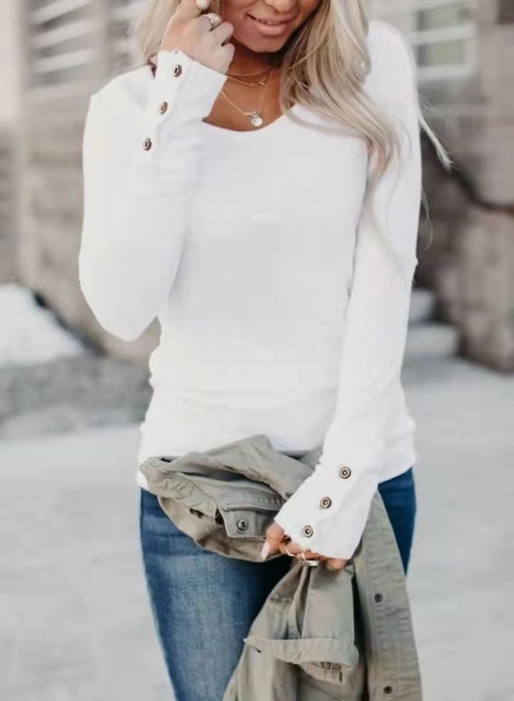 Crew Neck Long Sleeve T-Shirt Sleeve Stud Sleeve Casual Fashion Top