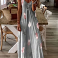Print Low-Cut V-Neck Suspender Large Swing Skirt Women'S Dress