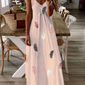 Print Low-Cut V-Neck Suspender Large Swing Skirt Women'S Dress