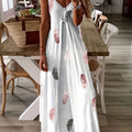 Print Low-Cut V-Neck Suspender Large Swing Skirt Women'S Dress