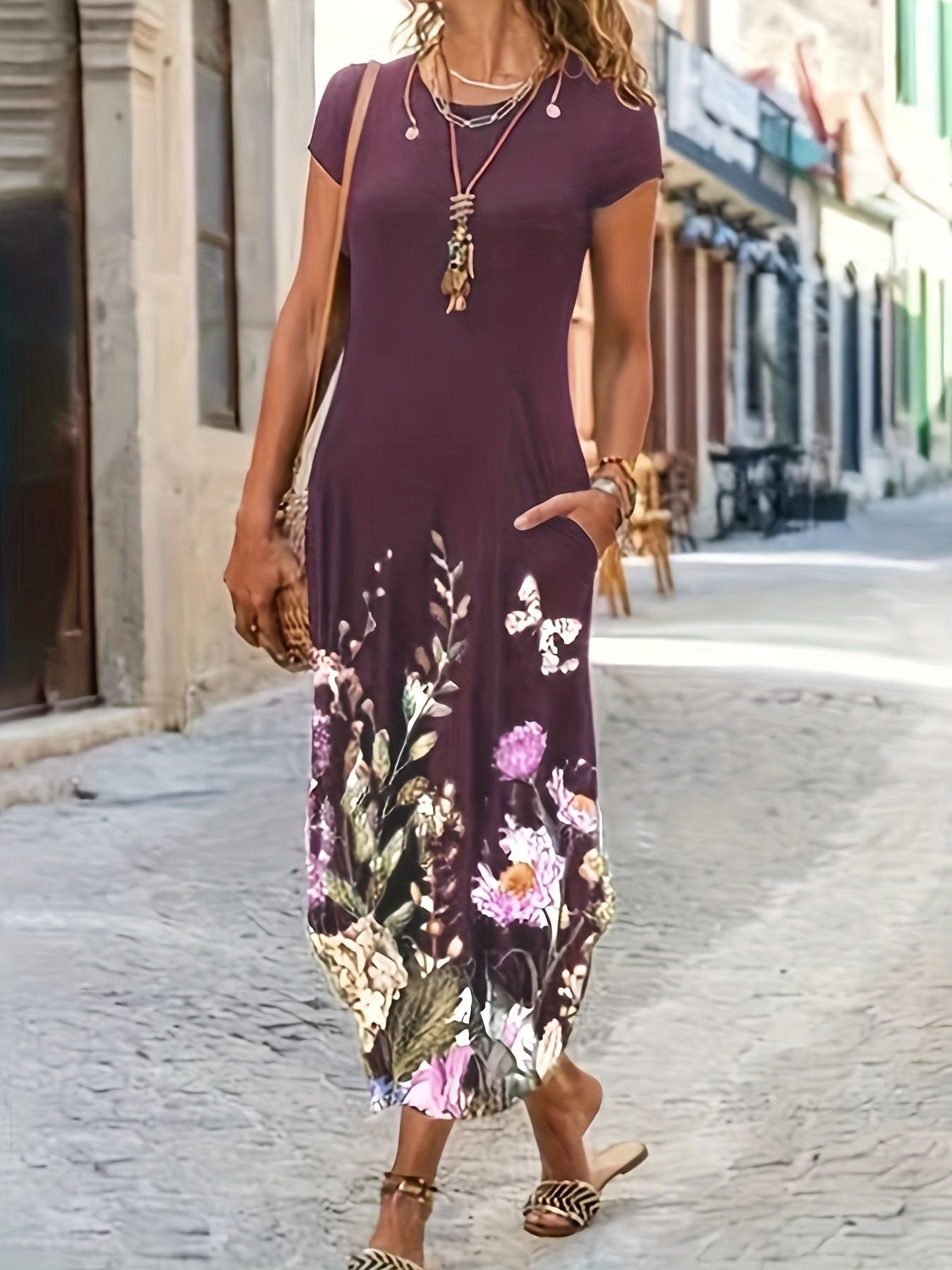 Casual Fashion Printed Pocket Dress Women'S Midi Skirt