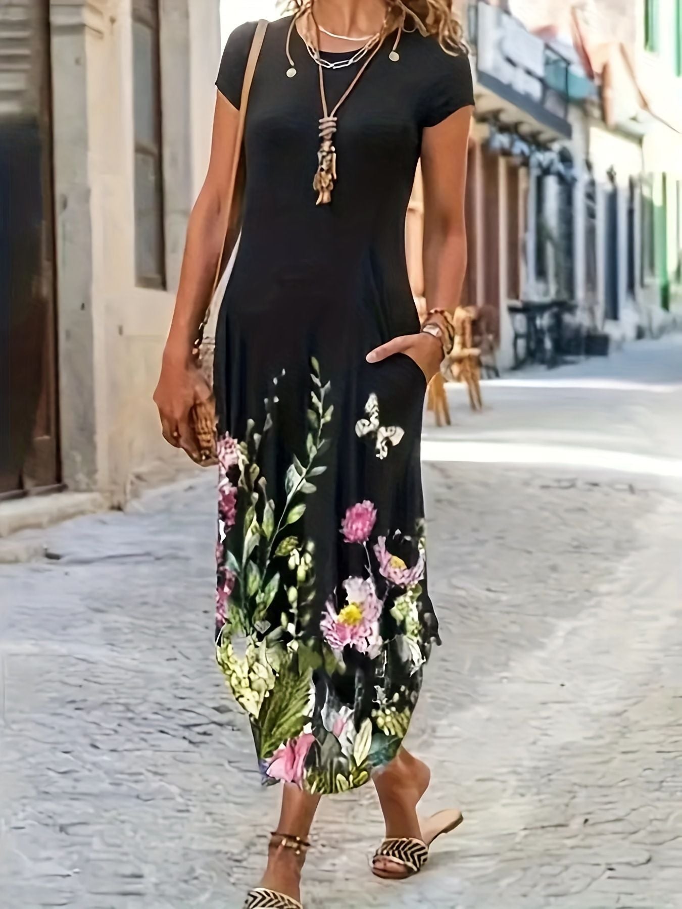 Casual Fashion Printed Pocket Dress Women'S Midi Skirt