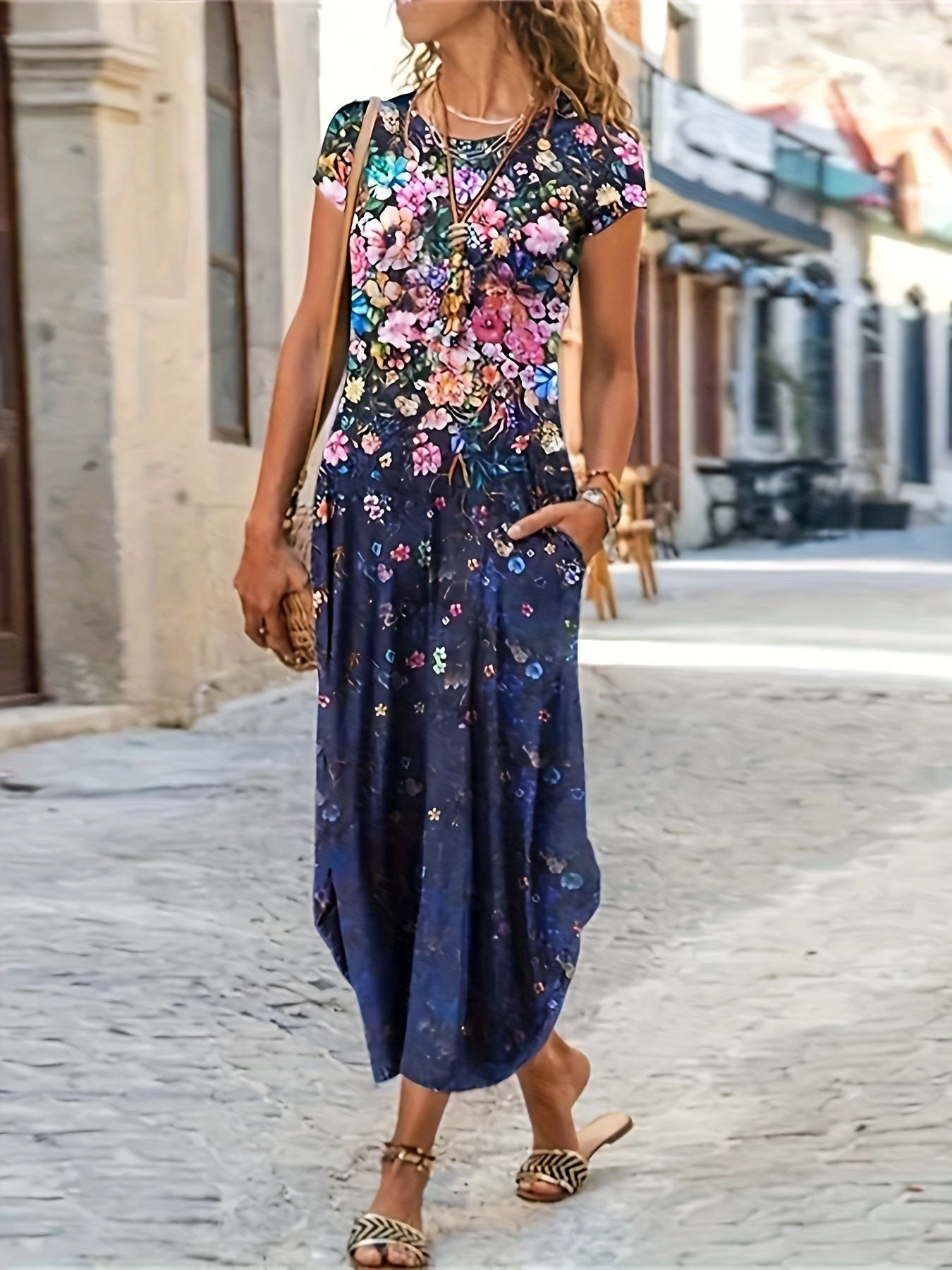 Casual Fashion Printed Pocket Dress Women'S Midi Skirt