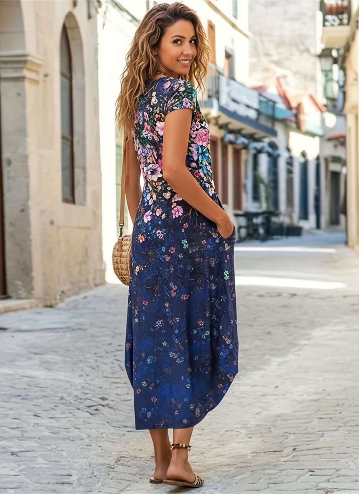 Casual Fashion Printed Pocket Dress Women'S Midi Skirt