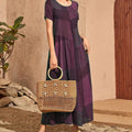 New Retro Loose Waist Pocket Long Skirt Casual Plaid Print Spliced Women'S Dress