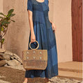 New Retro Loose Waist Pocket Long Skirt Casual Plaid Print Spliced Women'S Dress